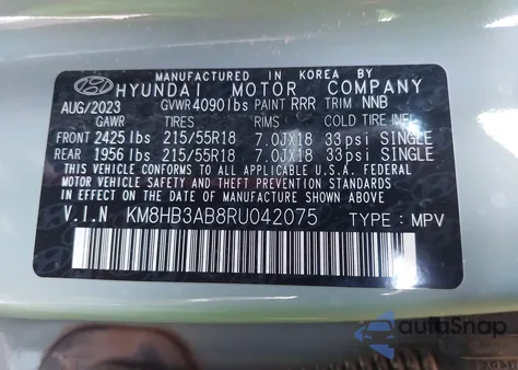 2024 Hyundai Kona Sel из США, поврежденный, VIN KM8HB3AB8RU042075